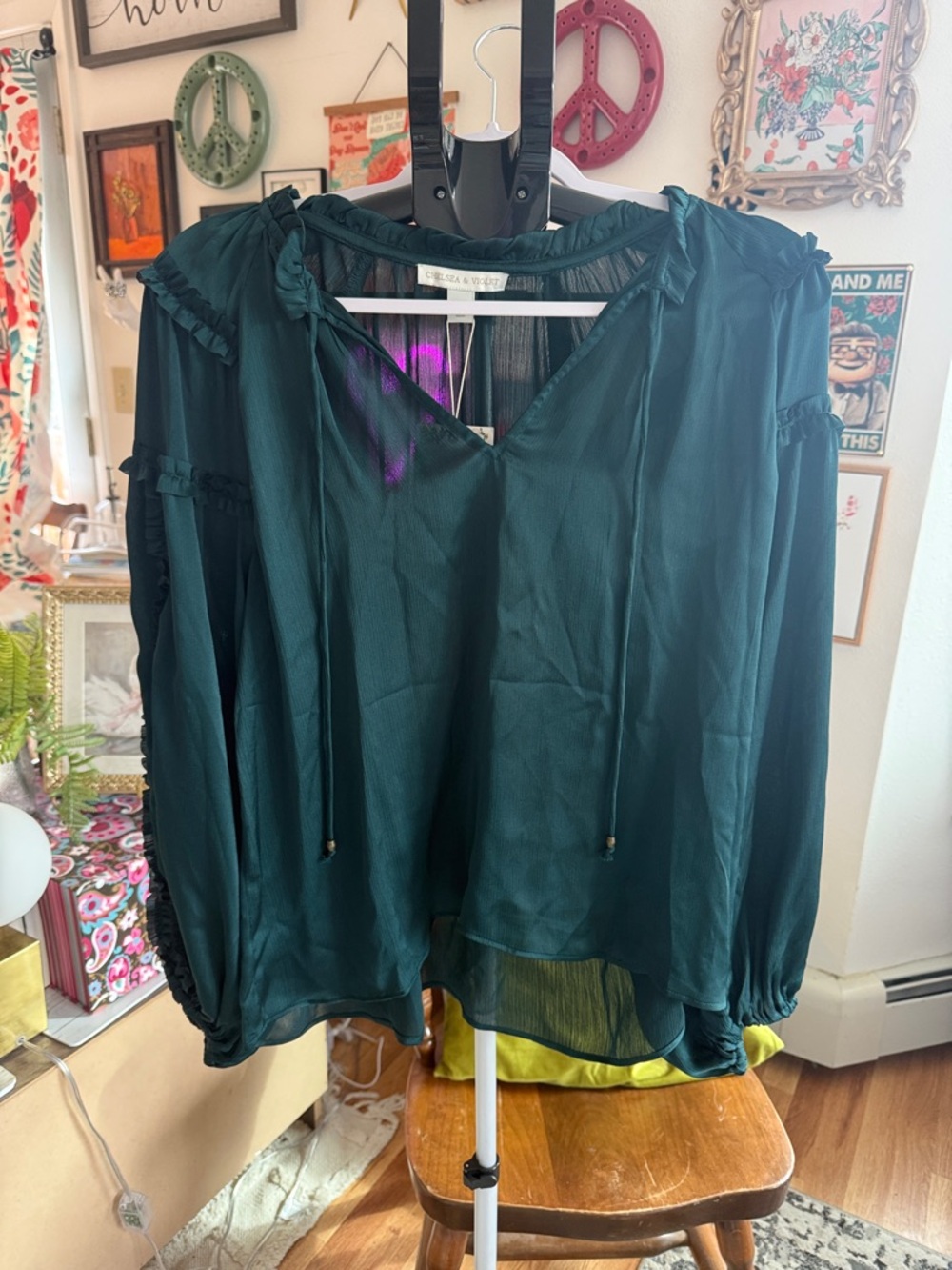 Chelsea & Violet Deep Teal Peasant Blouse